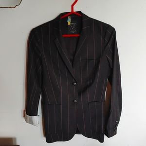 Talula pinstripe boyfriend blazer size 6.  Charcoal grey. Red+blue stripe.
